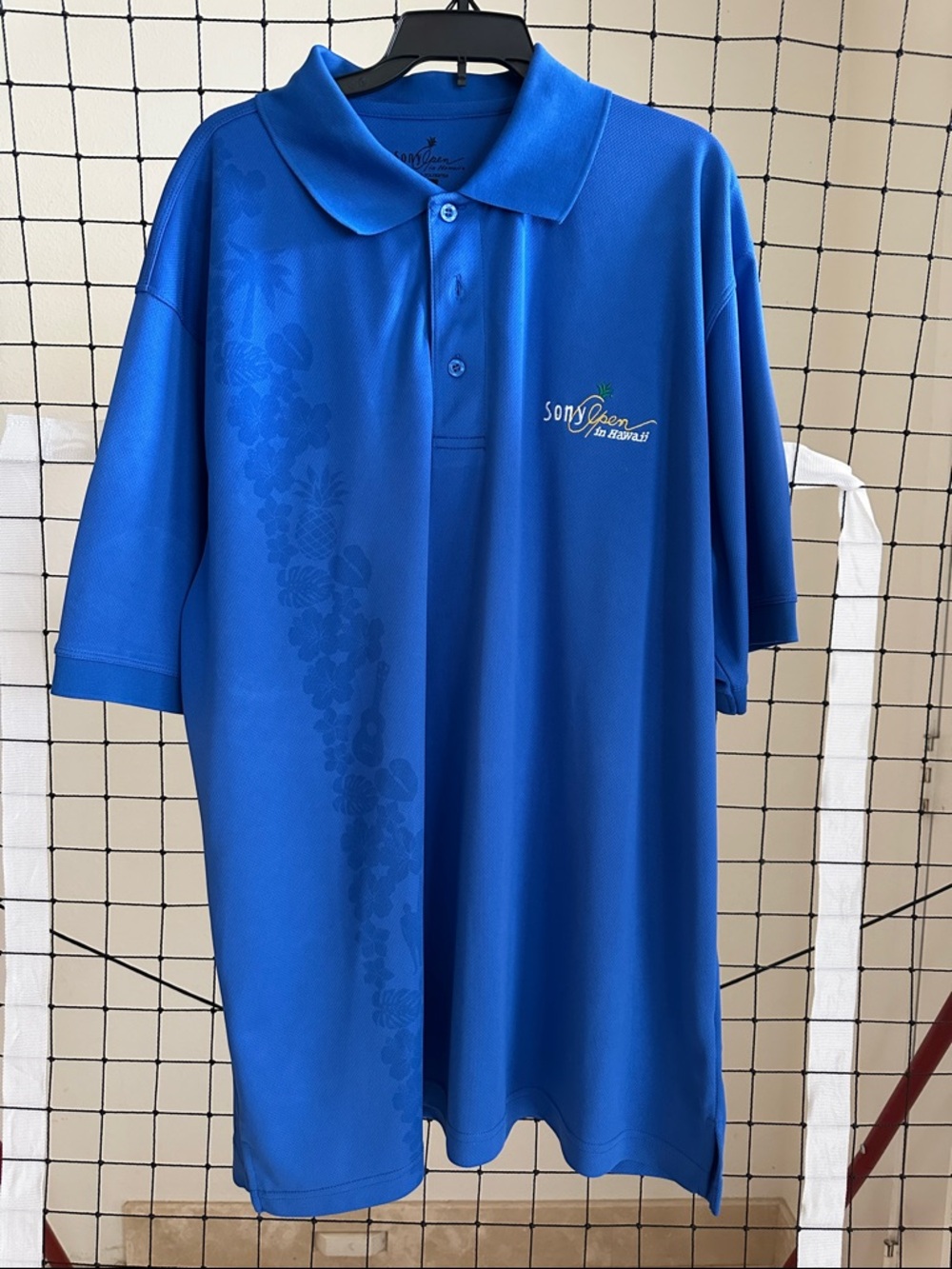 Sony Open in Hawaii Blue Polo Shirt with Subtle Floral Panel